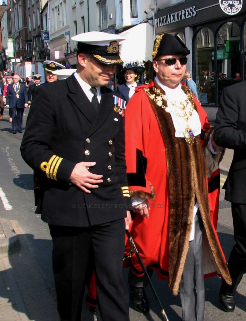 The Captain of HMS Monmouth Commander Will King with the mayor of Monmouth Councillor Terry Christopher pictured during the crew’s Freedom of the Town parade in March 2019
