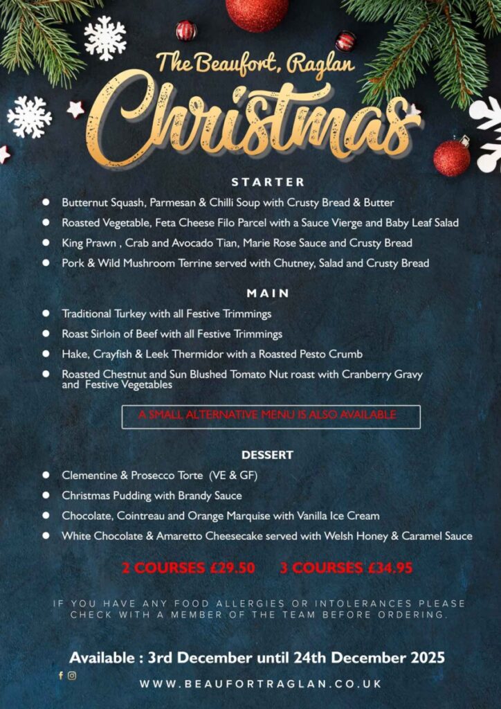 Christmas menu 2025 Beaufort, Raglan